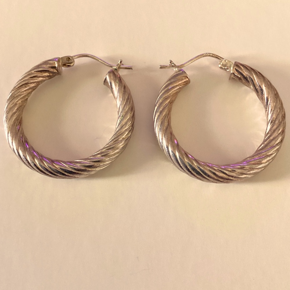 Vintage large thick twisted 925 sterling hoop earrings